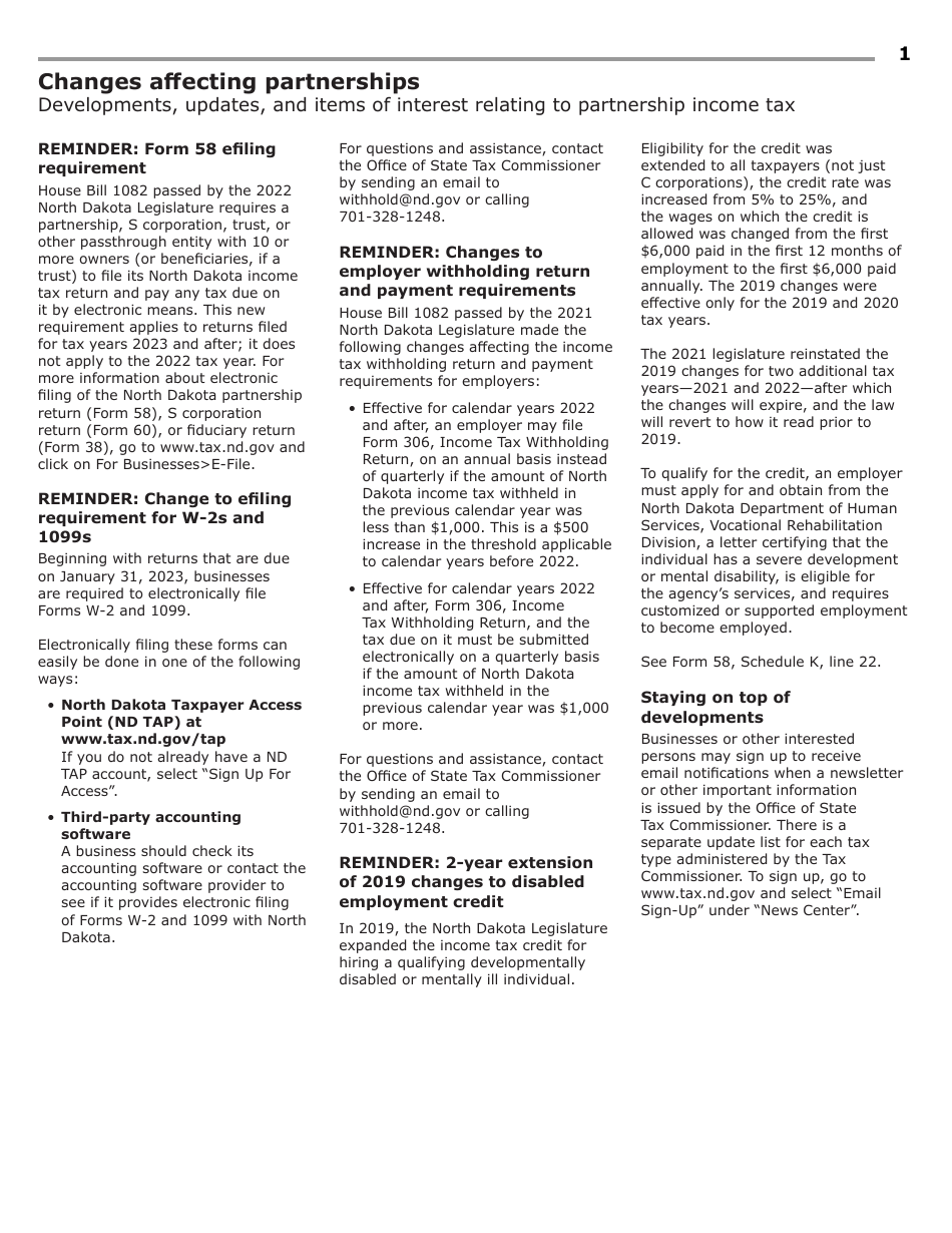 Instructions for Form 58, SFN28703 Partnership Income Tax Return - North Dakota, Page 3