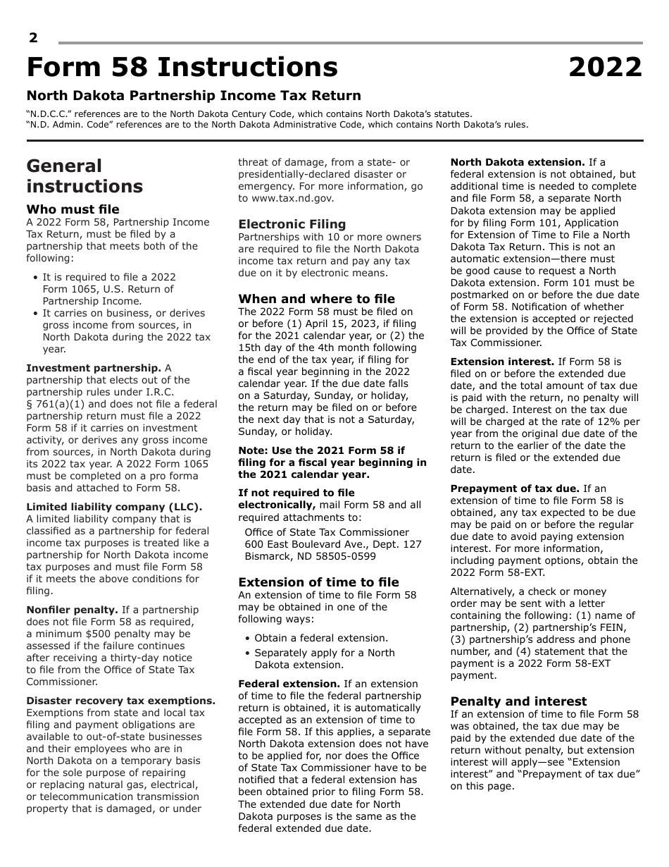 Instructions for Form 58, SFN28703 Partnership Income Tax Return - North Dakota, Page 4