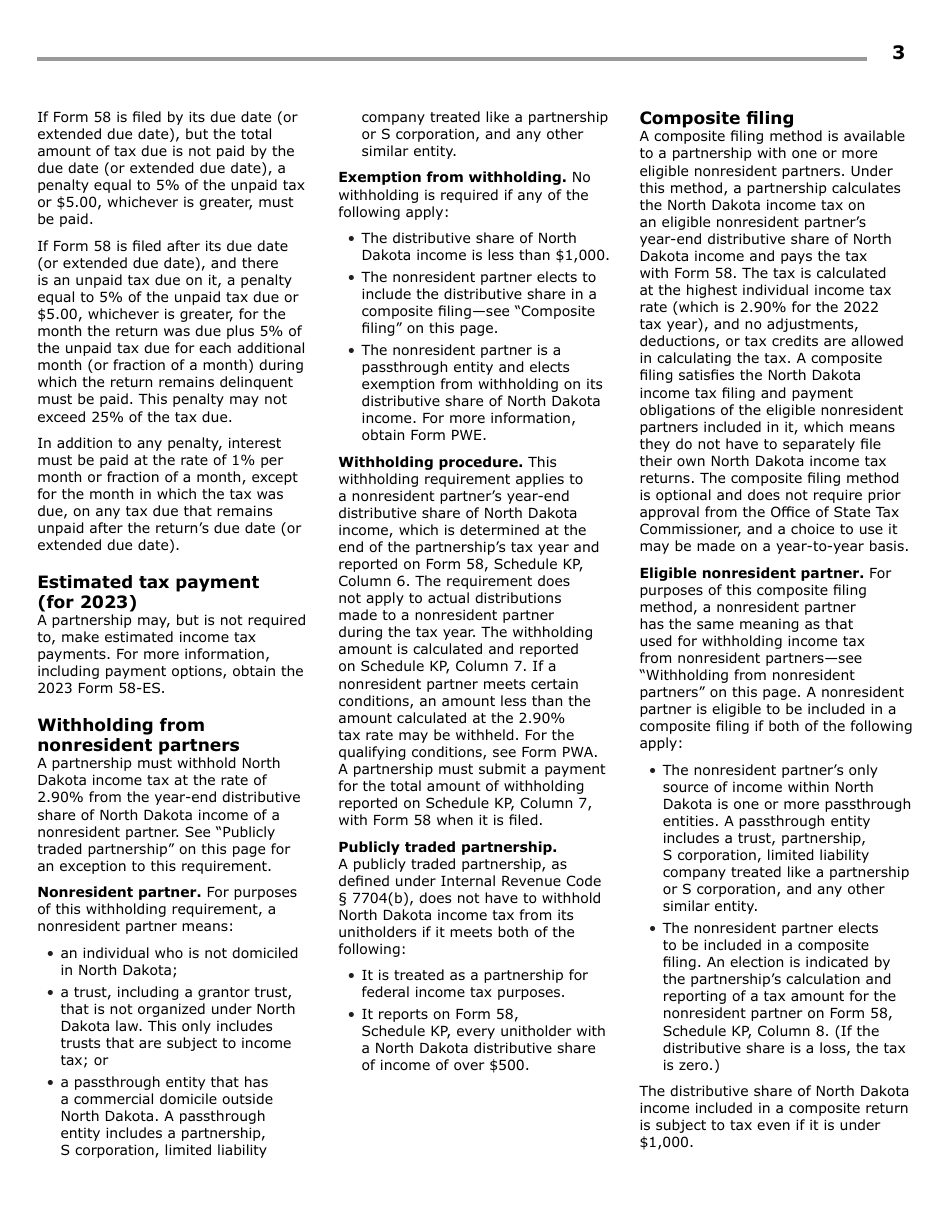 Instructions for Form 58, SFN28703 Partnership Income Tax Return - North Dakota, Page 5