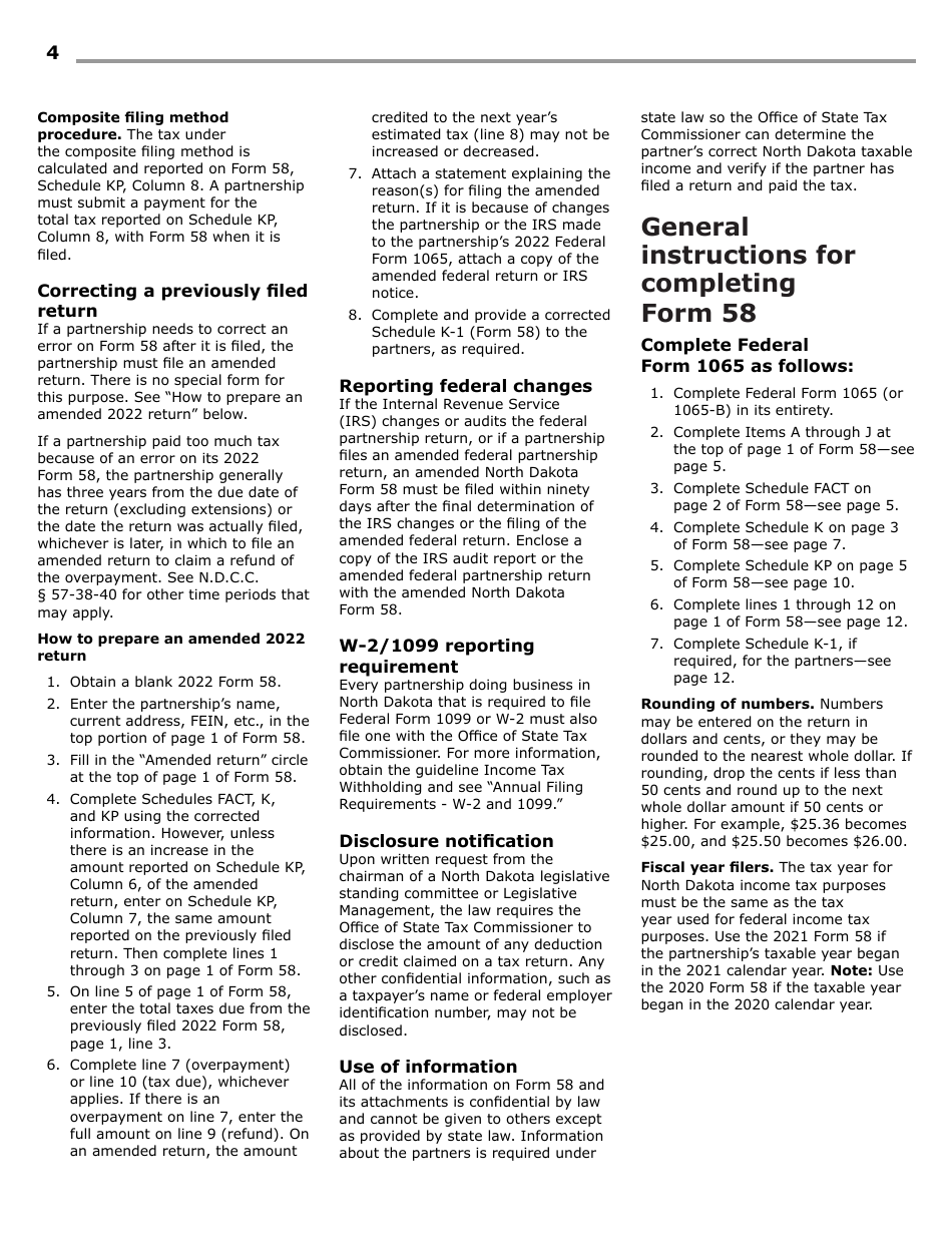 Instructions for Form 58, SFN28703 Partnership Income Tax Return - North Dakota, Page 6