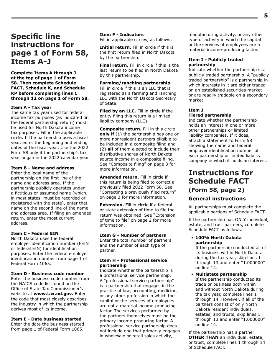 Instructions for Form 58, SFN28703 Partnership Income Tax Return - North Dakota, Page 7