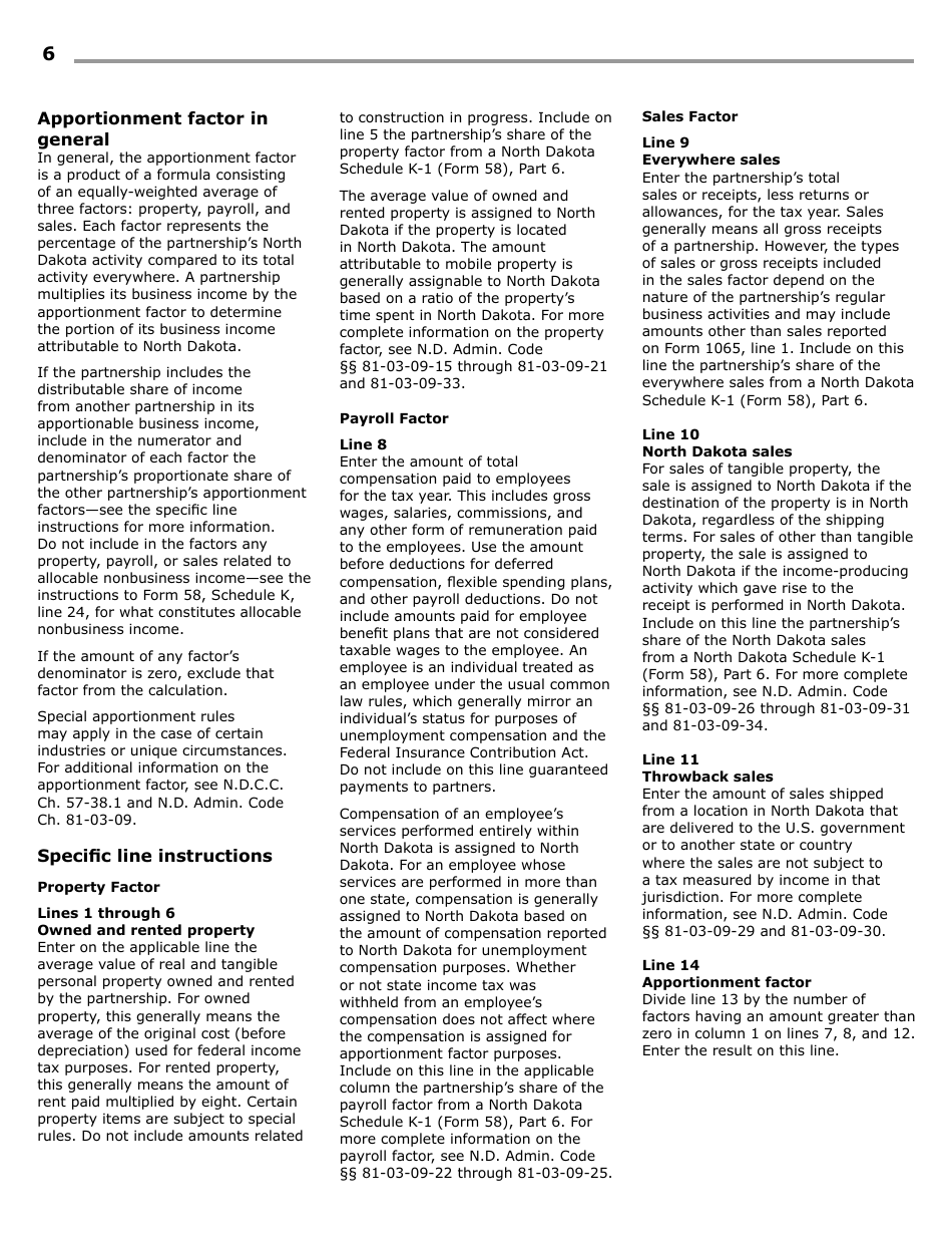 Instructions for Form 58, SFN28703 Partnership Income Tax Return - North Dakota, Page 8