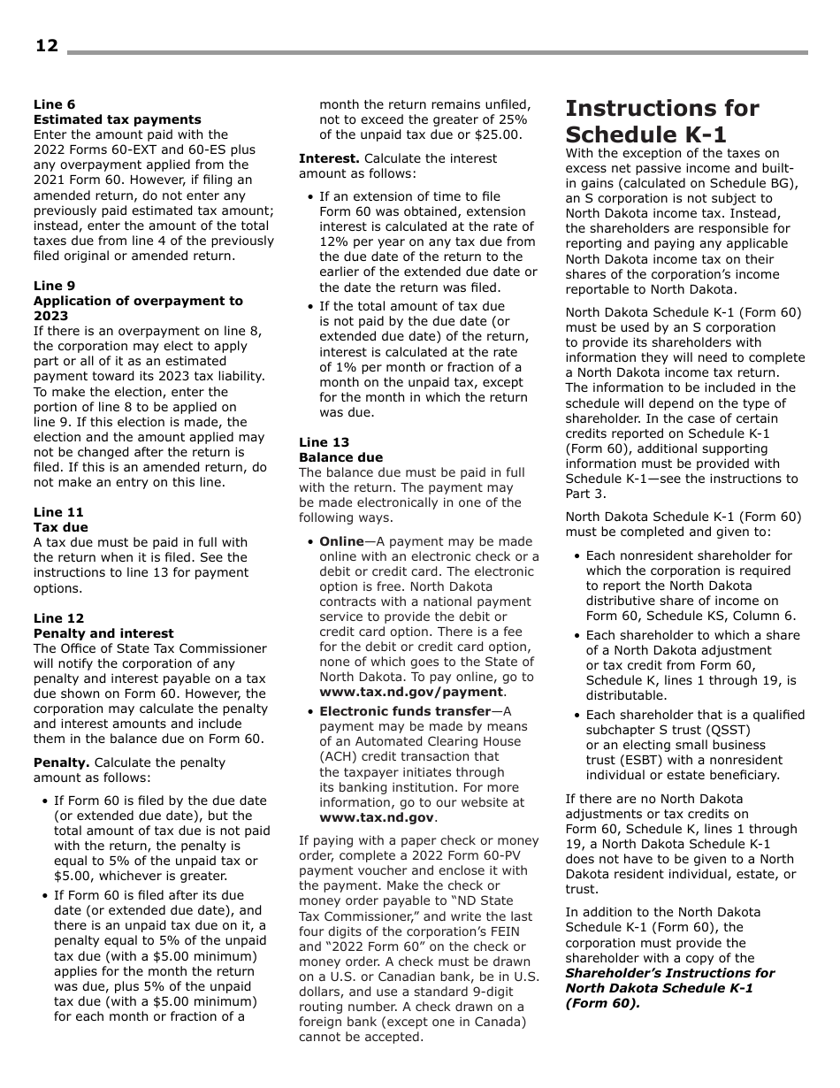 Instructions for Form 60, SFN28717 S Corporation Income Tax Return - North Dakota, Page 14