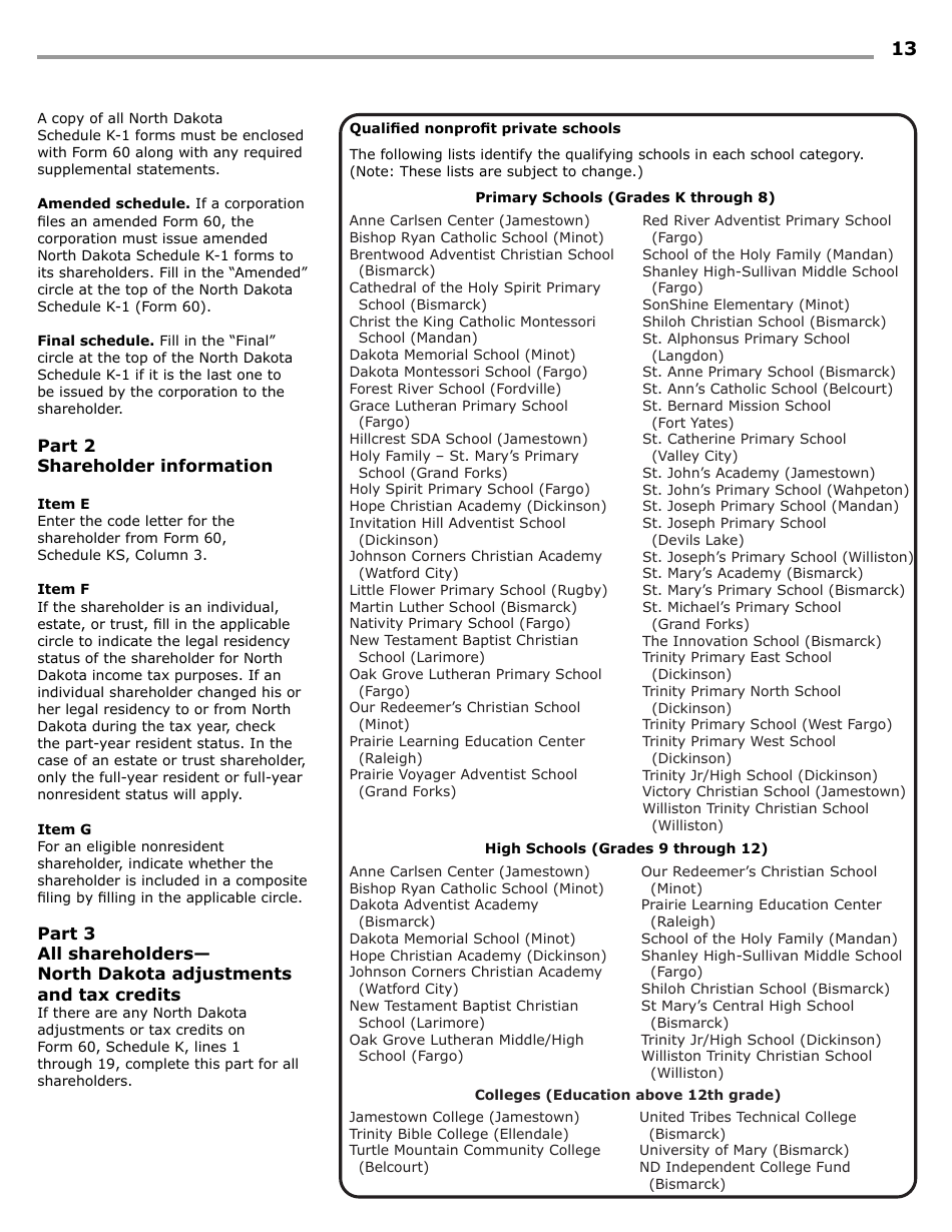 Instructions for Form 60, SFN28717 S Corporation Income Tax Return - North Dakota, Page 15