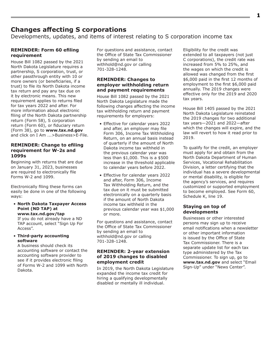 Instructions for Form 60, SFN28717 S Corporation Income Tax Return - North Dakota, Page 3