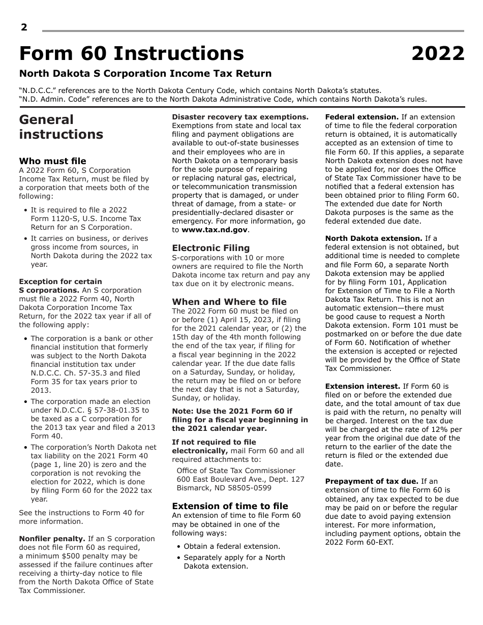 Instructions for Form 60, SFN28717 S Corporation Income Tax Return - North Dakota, Page 4