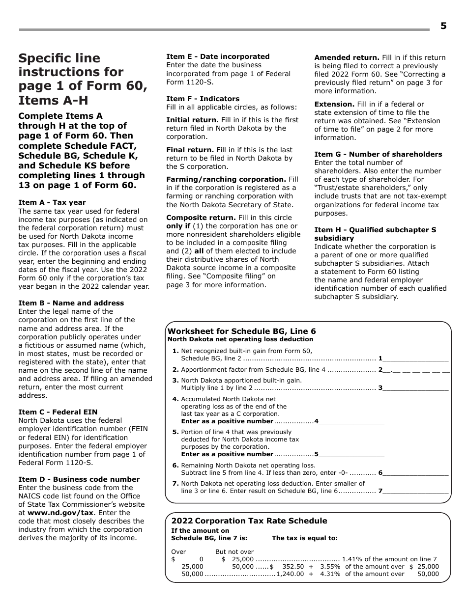 Instructions for Form 60, SFN28717 S Corporation Income Tax Return - North Dakota, Page 7