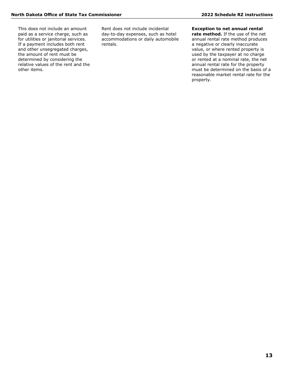 Instructions for Form SFN28706 Schedule RZ Renaissance Zone Income Exemption and Tax Credits - North Dakota, Page 15