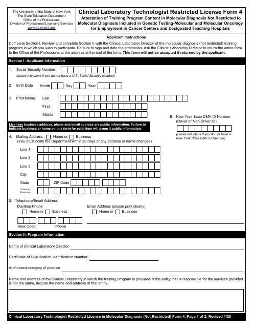 Clinical Laboratory Technologist Form 4  Printable Pdf