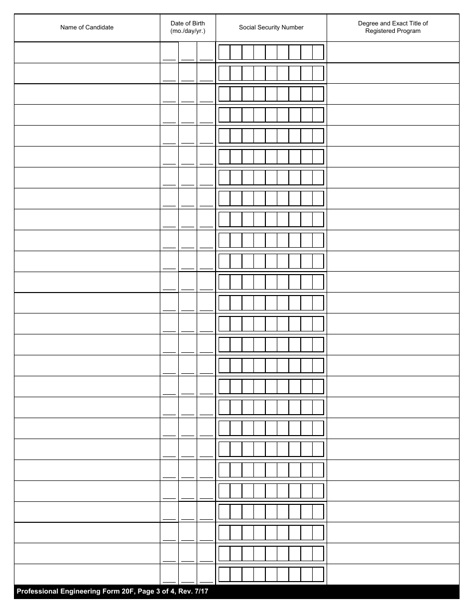 Professional Engineering Form 20f - Fill Out, Sign Online And Download 