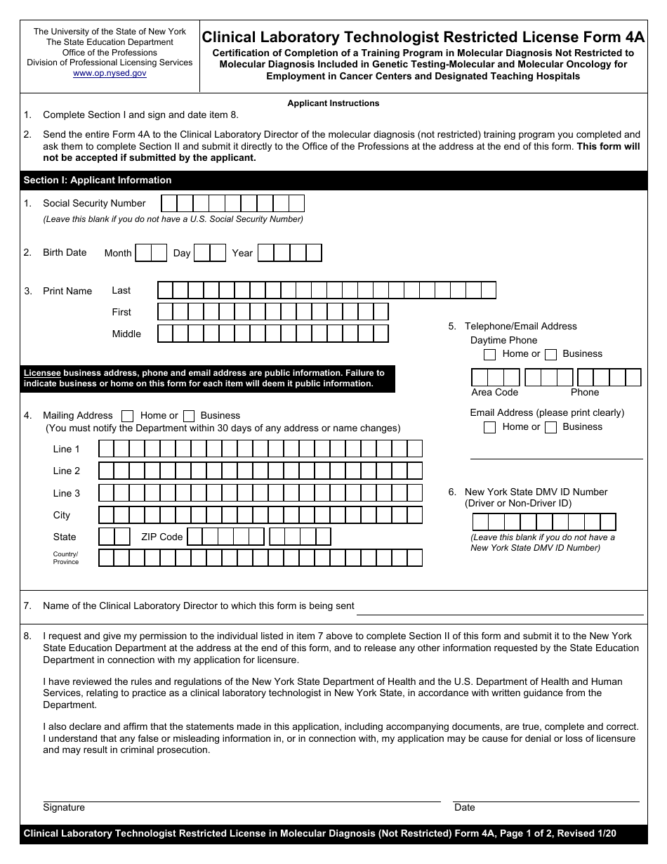 Clinical Laboratory Technologist Form 4A - Fill Out, Sign Online and ...