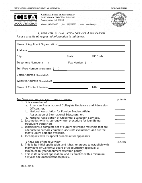 Form 11A-54  Printable Pdf