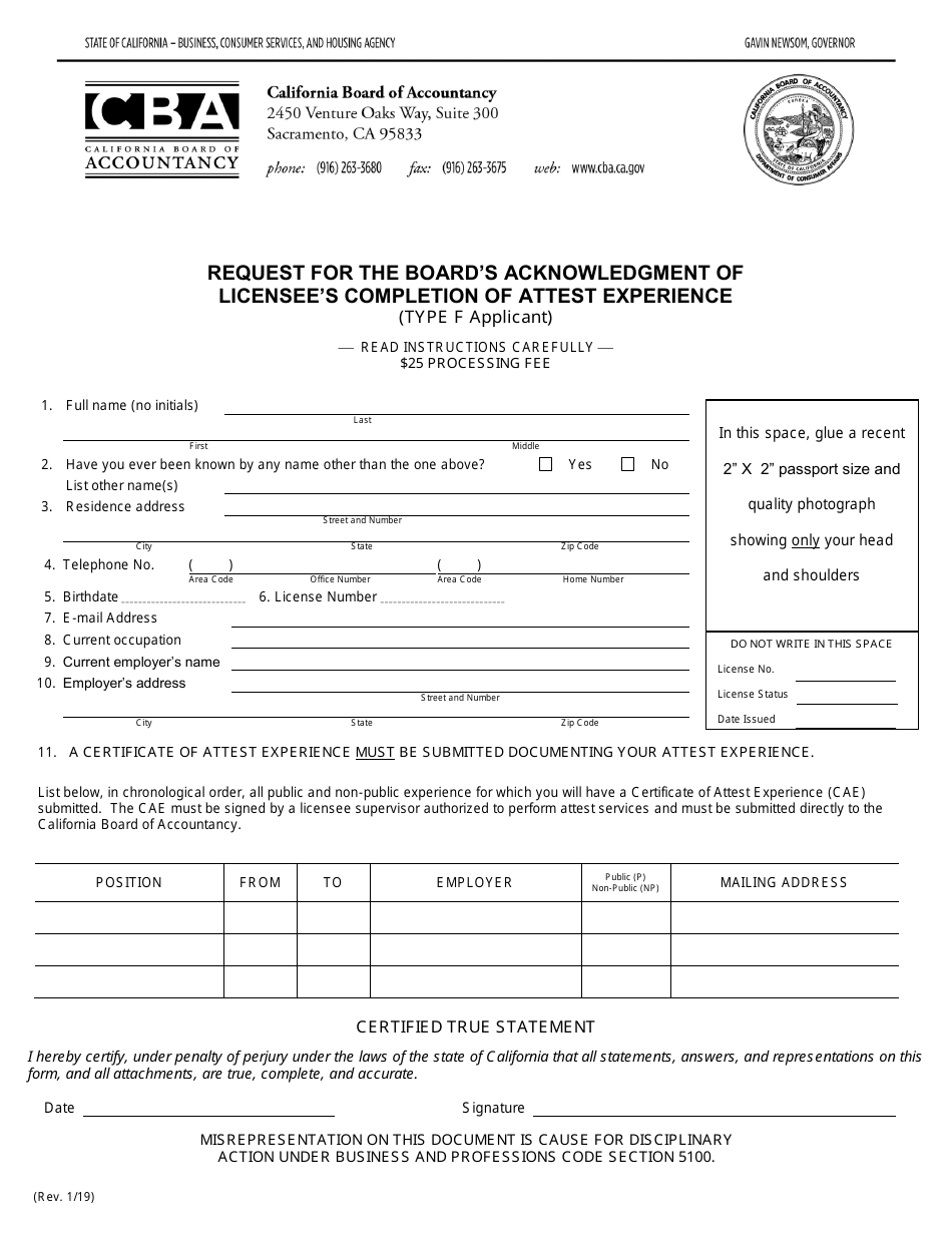 Form 11A-31 Request for the Boards Acknowledgment of Licensees Completion of Attest Experience - California, Page 3