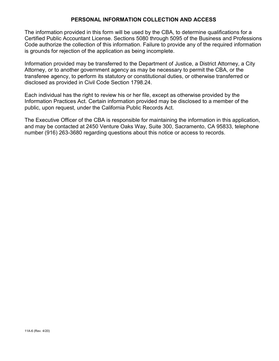 Form 11A-6 Certificate of Attest Experience (Private Industry or Government) - California, Page 4