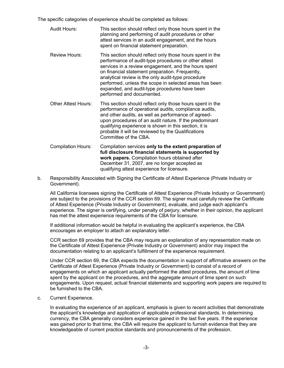 Form 11A-6 Certificate of Attest Experience (Private Industry or Government) - California, Page 7