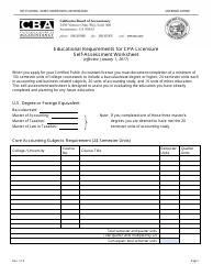Educational Requirements for CPA Licensure Self-assessment Worksheet - California