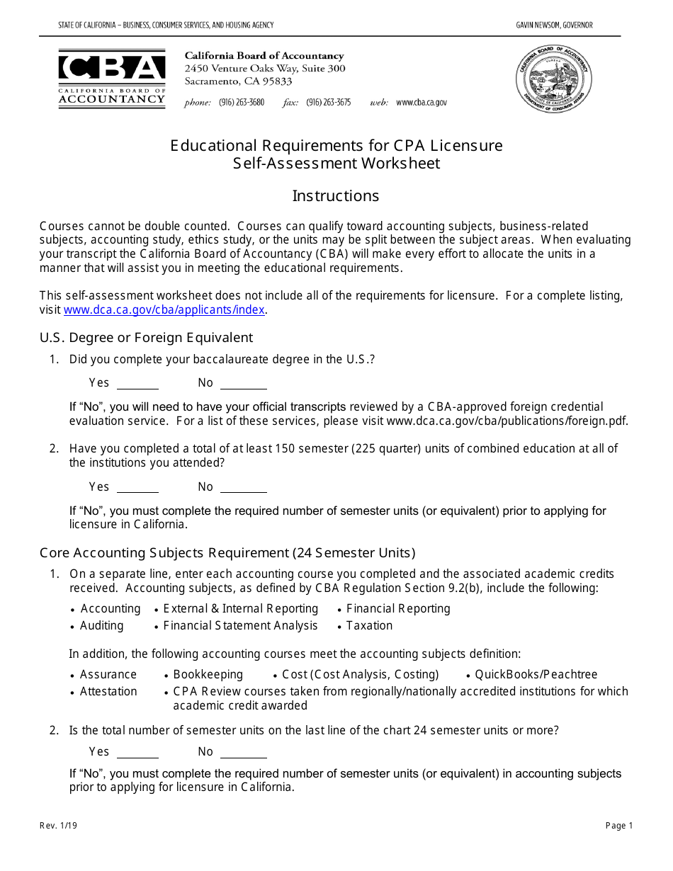 California Educational Requirements for CPA Licensure Self-assessment ...