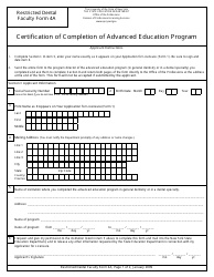 Restricted Dental Faculty Form 4A Certification of Completion of Advanced Education Program - New York