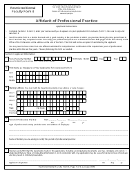 Document preview: Restricted Dental Faculty Form 4 Affidavit of Professional Practice - New York