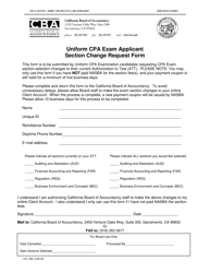 Form 11E-108 Uniform CPA Exam Applicant Section Change Request Form - California