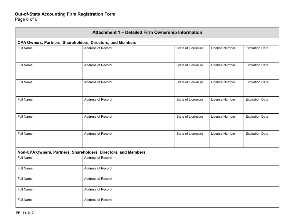 Form PP-13 Out-of-State Accounting Firm Registration Form - California, Page 6