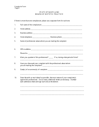 Complaint Form - Board of Dietetic Practice - Maryland, Page 2