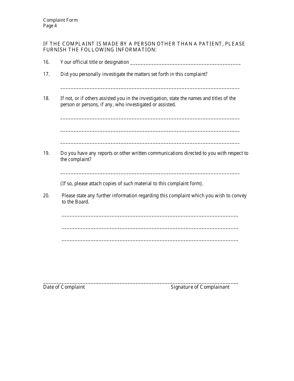 Complaint Form - Board of Dietetic Practice - Maryland, Page 4