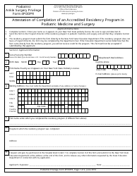 Document preview: Podiatrist Ankle Surgery Privilege Form 4PODPR Attestation of Completion of an Accredited Residency Program in Podiatric Medicine and Surgery - New York