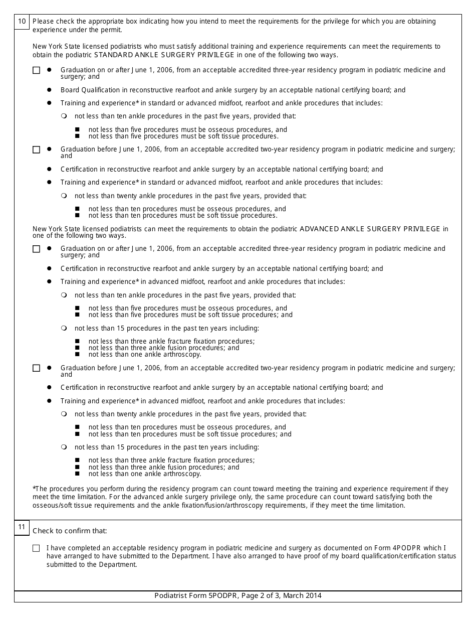 Podiatrist Ankle Surgery Privilege Form 5PODPR Application for Ankle Surgery Limited Permit - New York, Page 2