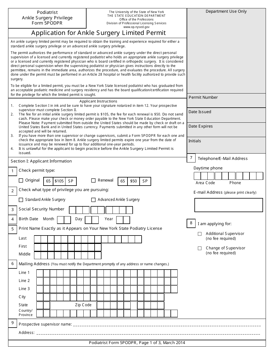 Podiatrist Ankle Surgery Privilege Form 5PODPR Fill Out, Sign Online
