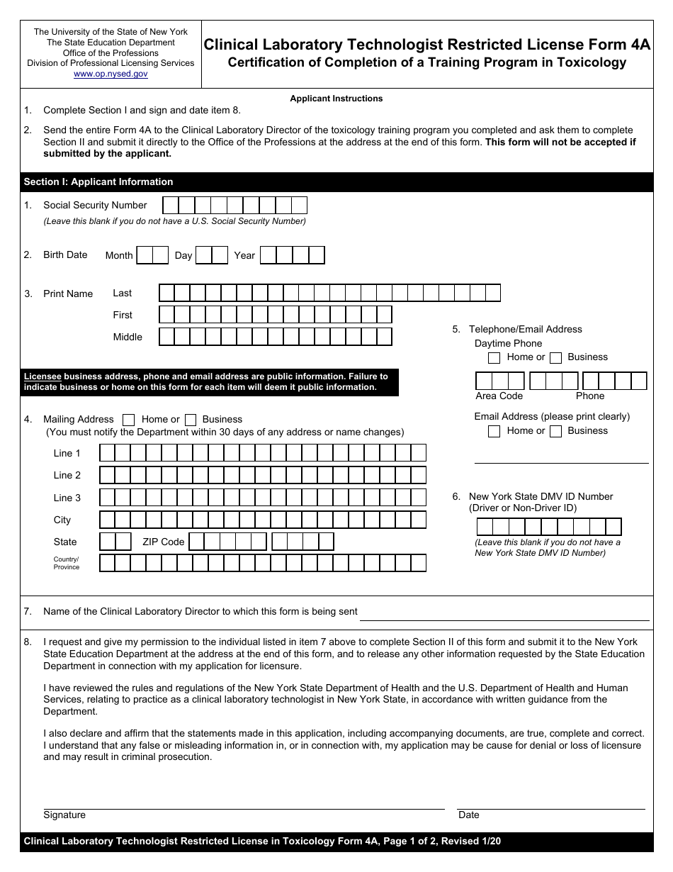 Clinical Laboratory Technologist Restricted License Form 4A - Fill Out ...