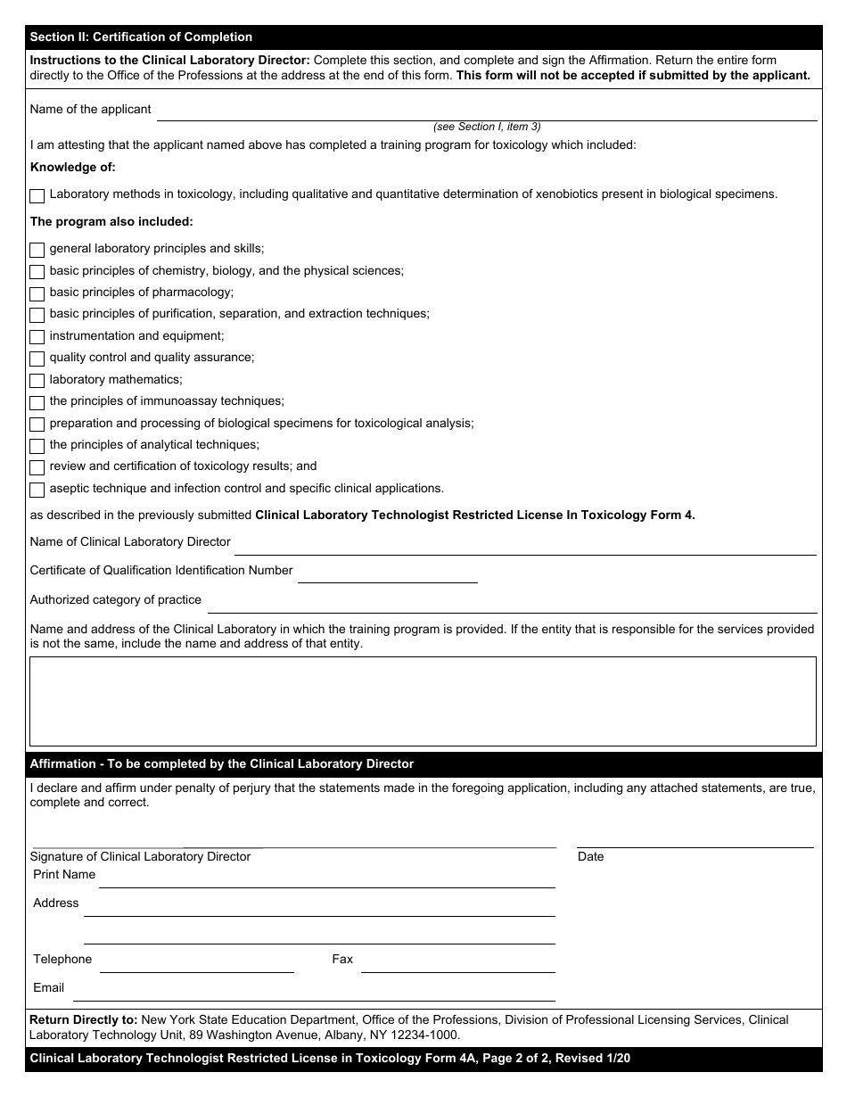 Clinical Laboratory Technologist Restricted License Form 4A - Fill Out ...