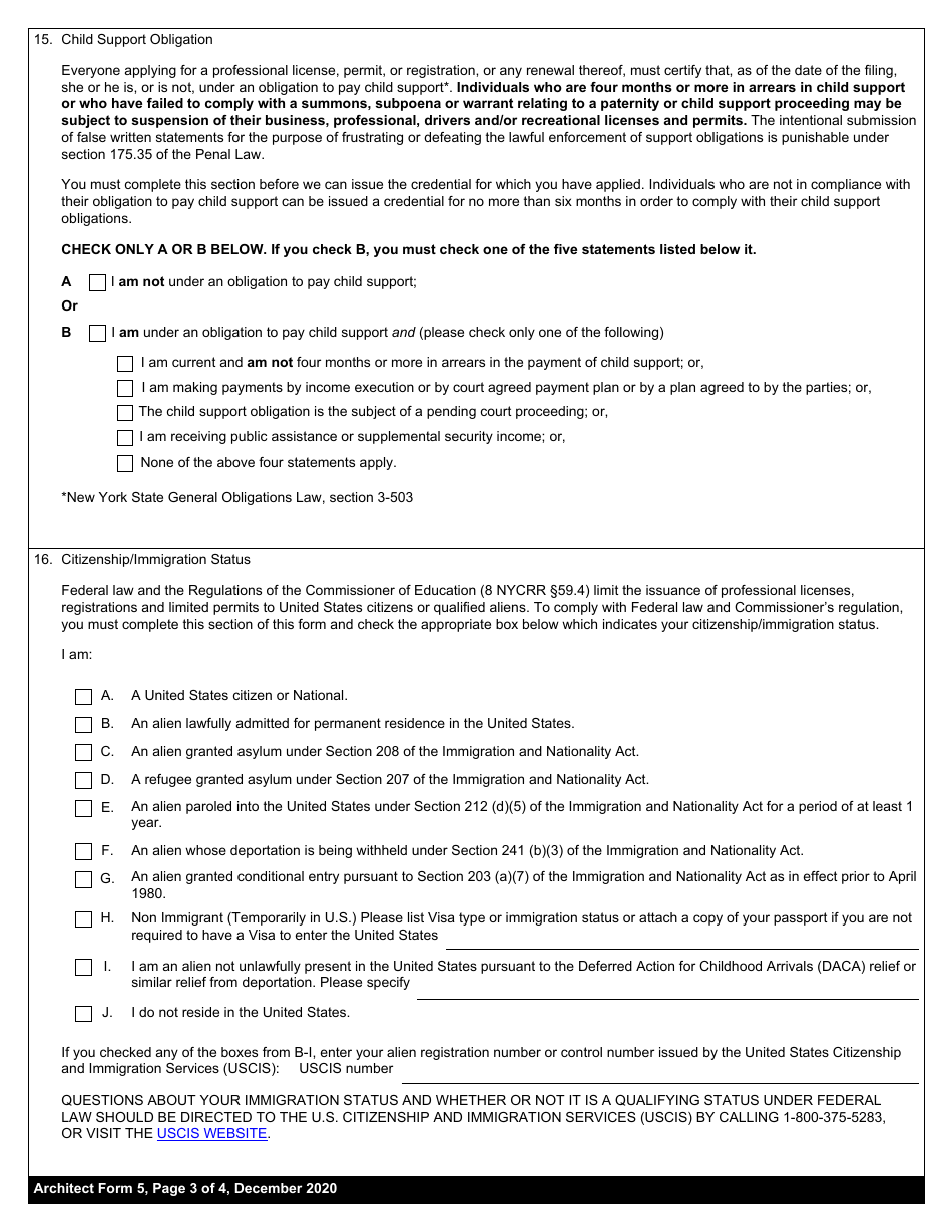 Architect Form 5 Application for Limited Permit for Non-resident Architect - New York, Page 3