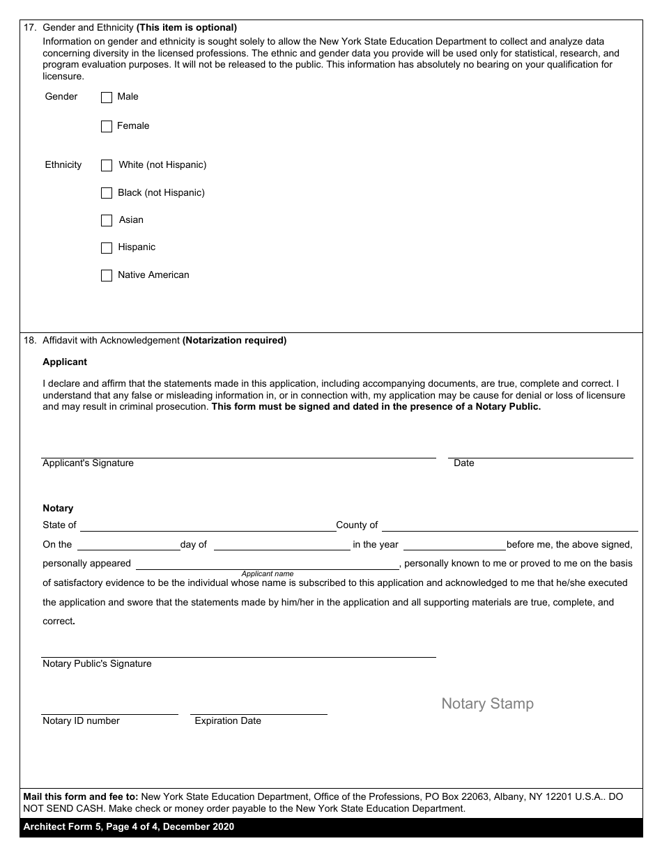 Architect Form 5 Application for Limited Permit for Non-resident Architect - New York, Page 4