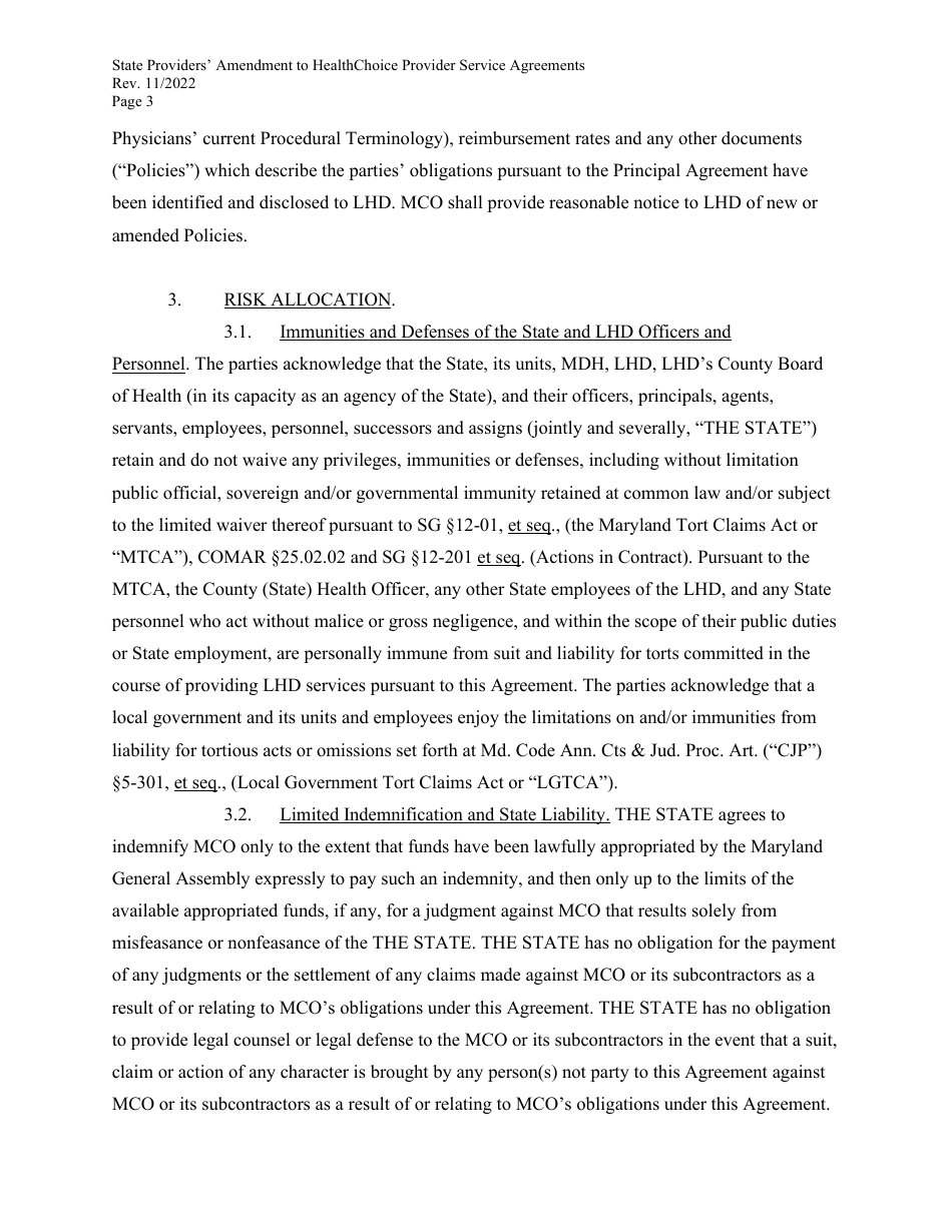 State Providers Amendment to Healthchoice Provider Service Agreements - Maryland, Page 3