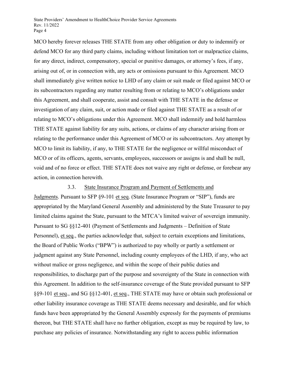 State Providers Amendment to Healthchoice Provider Service Agreements - Maryland, Page 4