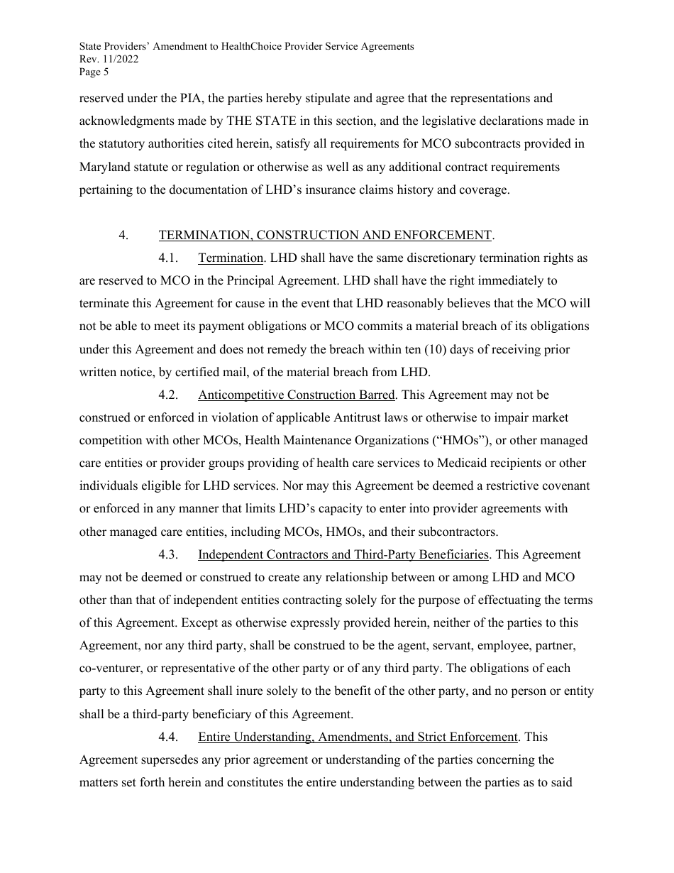 State Providers Amendment to Healthchoice Provider Service Agreements - Maryland, Page 5