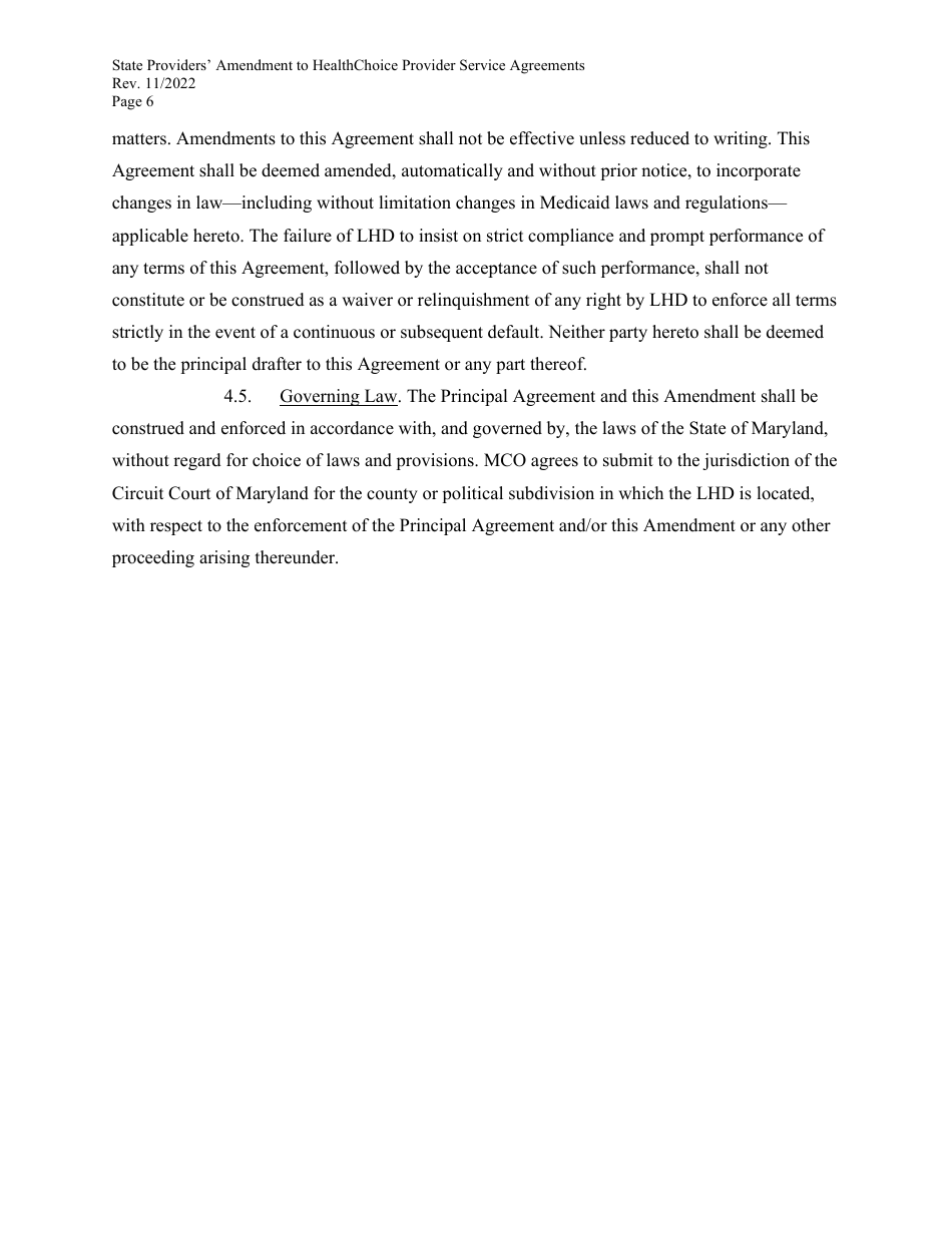 State Providers Amendment to Healthchoice Provider Service Agreements - Maryland, Page 6