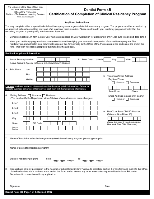 Dentist Form 4B Download Fillable PDF or Fill Online Certification of ...