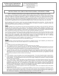 Document preview: Instructions for Professional Engineering Form 4, Professional Engineering Form 4A - New York
