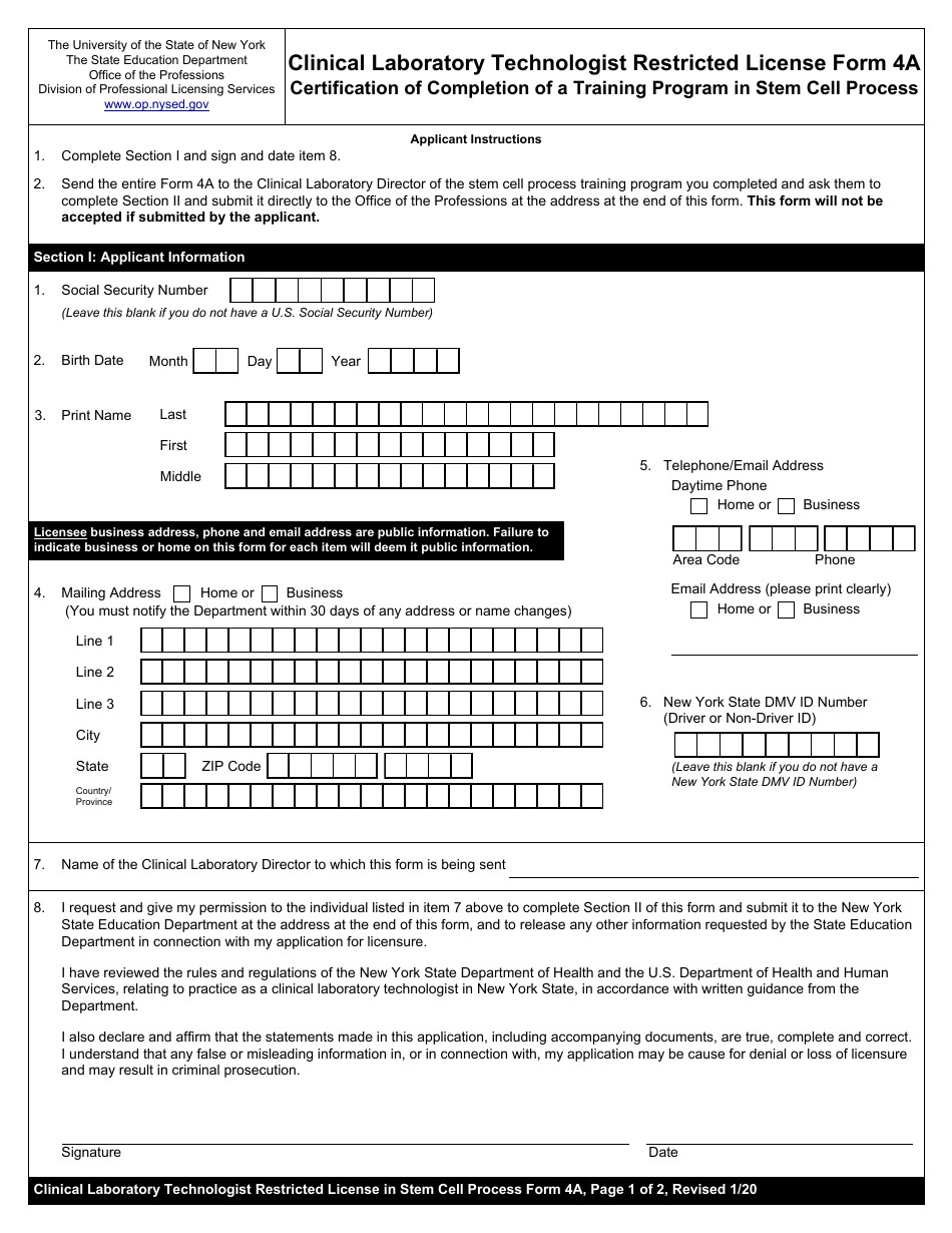 Clinical Laboratory Technologist Restricted License Form 4A - Fill Out ...