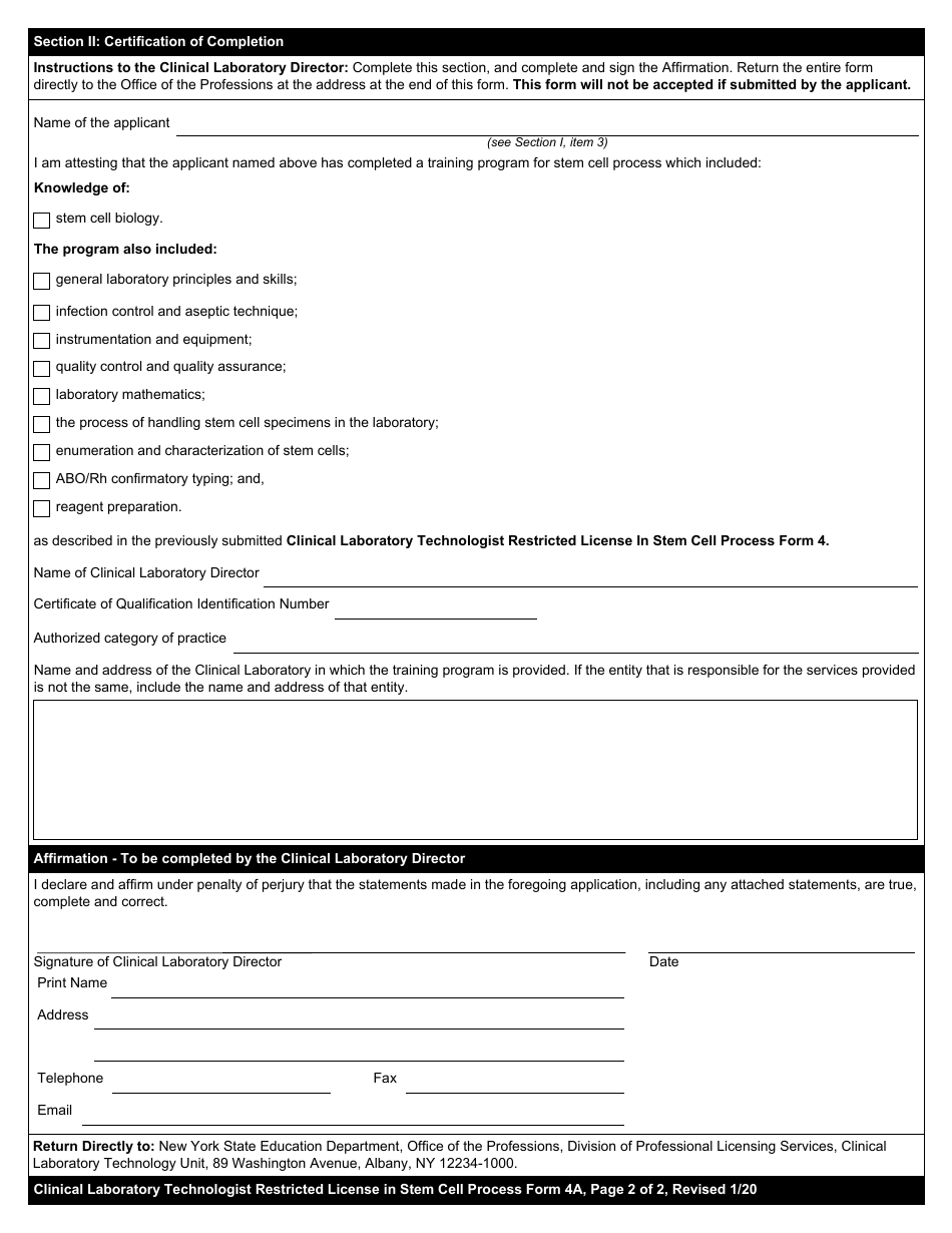 Clinical Laboratory Technologist Restricted License Form 4A - Fill Out ...