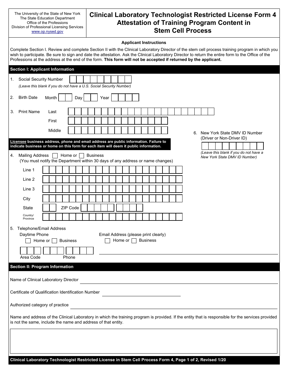 Clinical Laboratory Technologist Restricted License Form 4 Fill Out