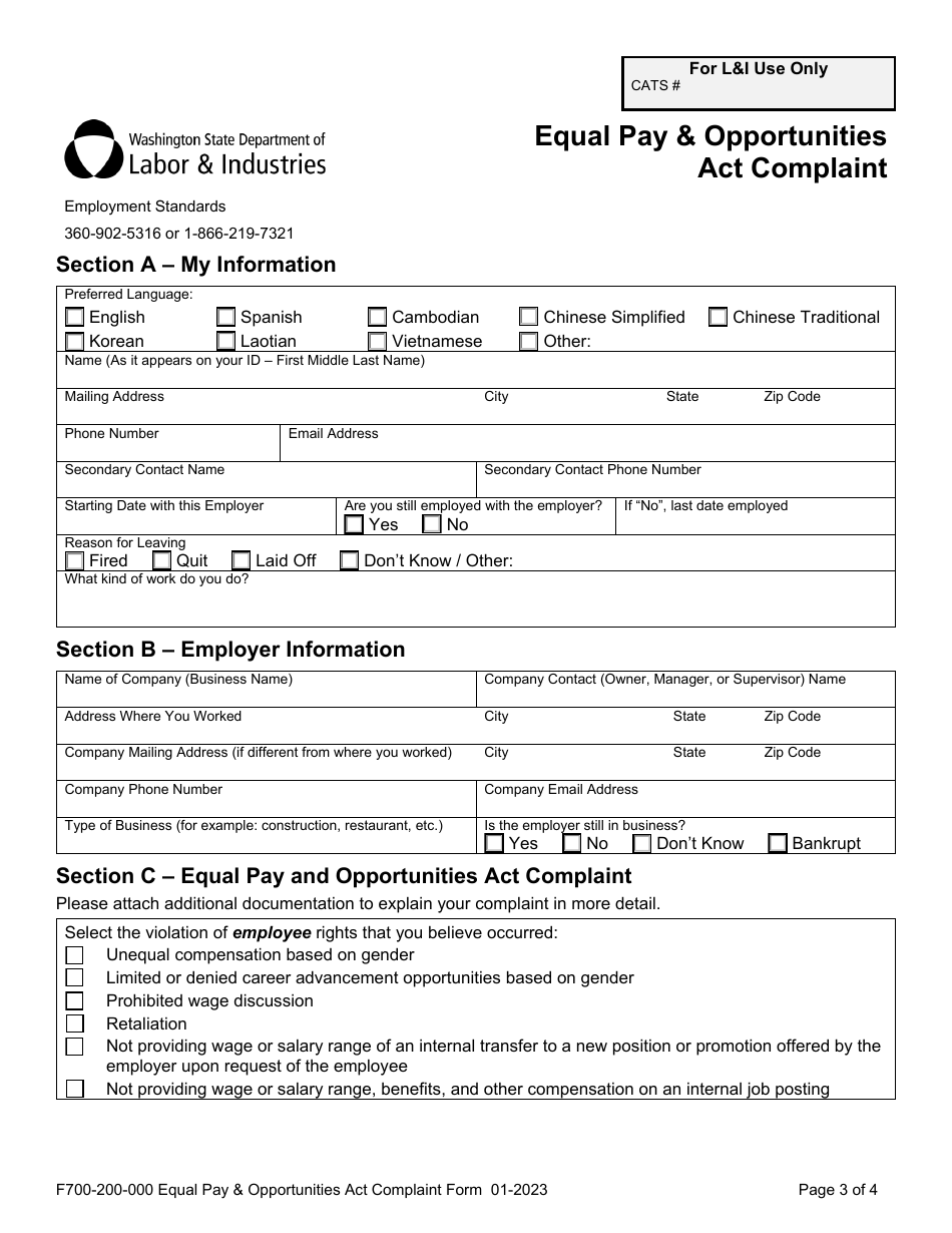 Form F700-200-000 Equal Pay  Opportunities Act Complaint - Washington, Page 3
