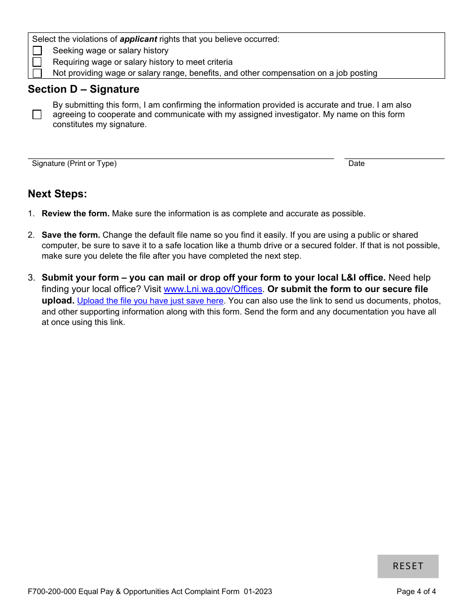 Form F700-200-000 Equal Pay  Opportunities Act Complaint - Washington, Page 4