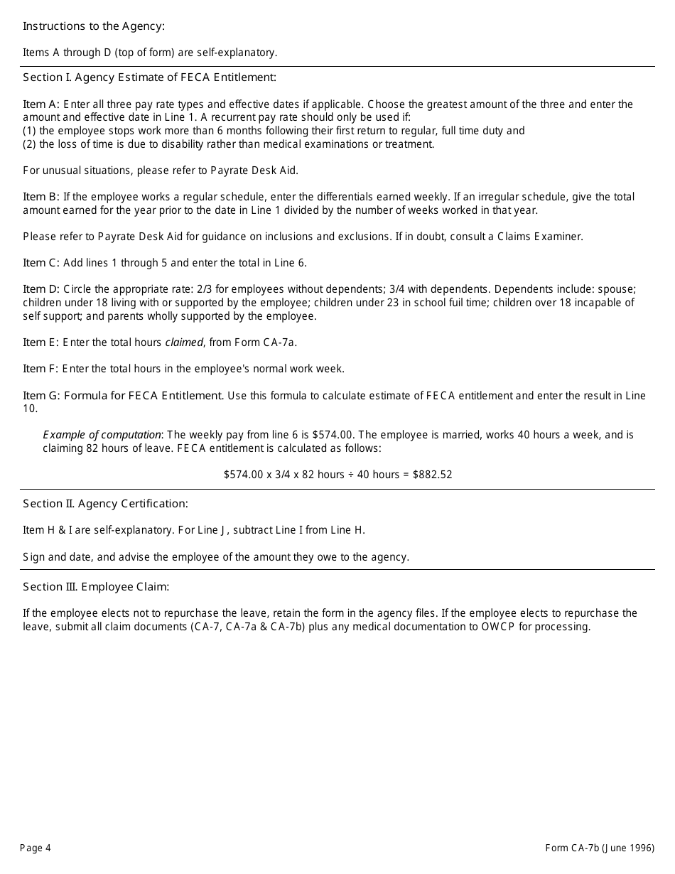 Form CA-7B Leave Buy Back (Lbb) Worksheet / Certification and Election, Page 4