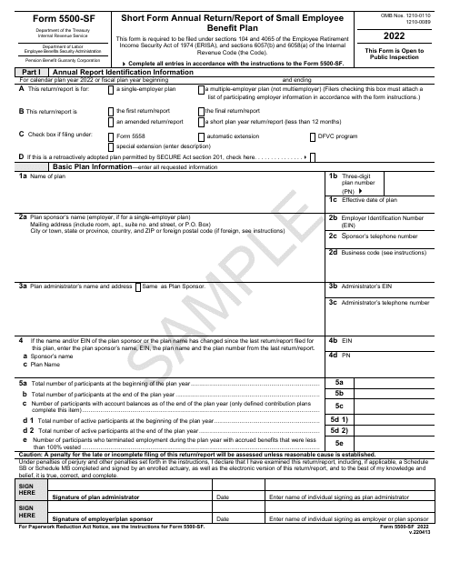 Form 5500-SF 2022 Printable Pdf