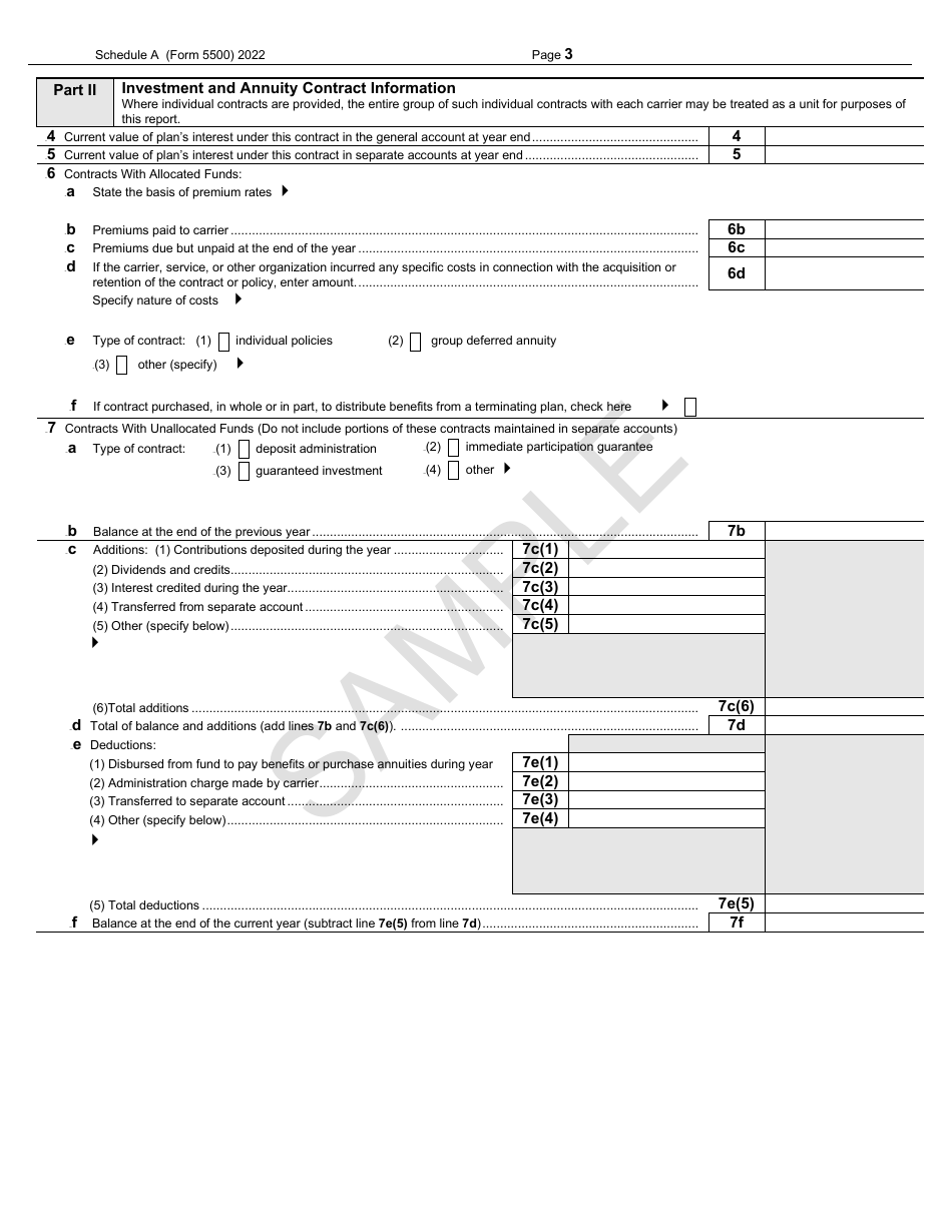 Form 5500 Schedule A Insurance Information - Sample, Page 3