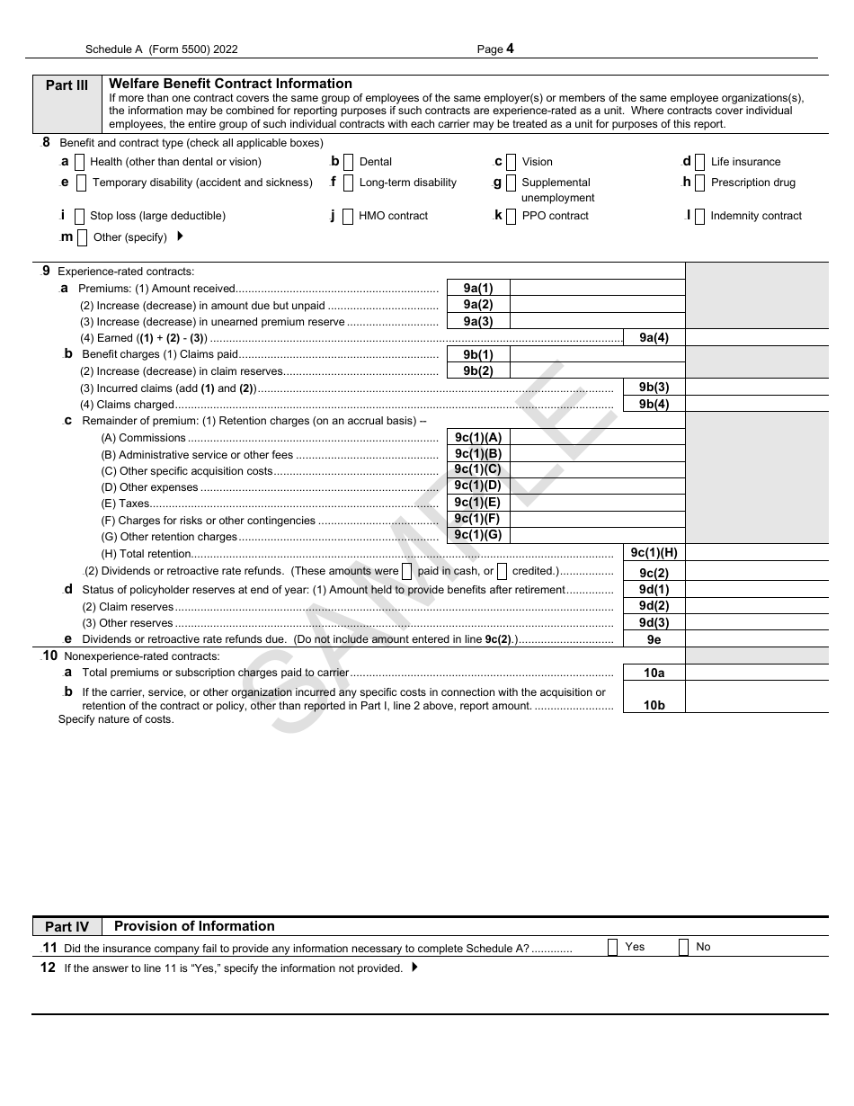Form 5500 Schedule A Insurance Information - Sample, Page 4