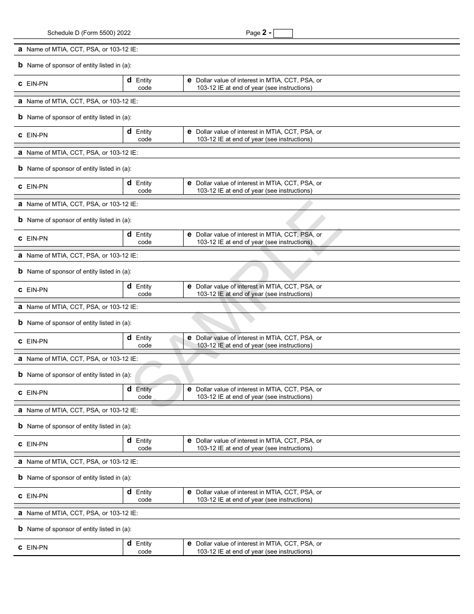Form 5500 Schedule D Dfe / Participating Plan Information - Sample, Page 2